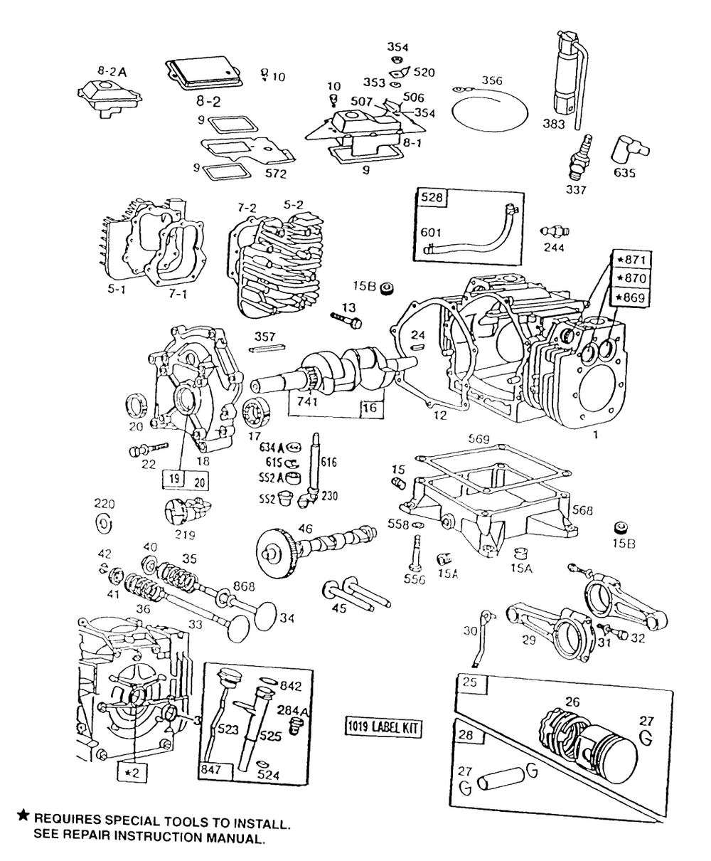 Cylinder, Sump, Cover, Heads Diagram and Parts List for 400437-0113-XX  Briggs and Stratton Engine